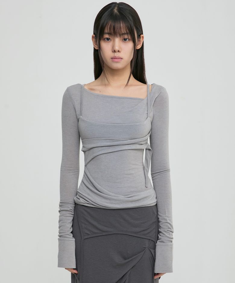 Layered Bustier Long Sleeve (FL-105_Gray)