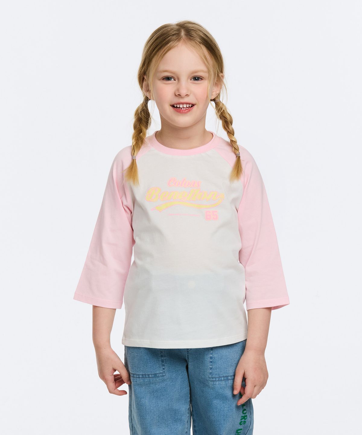 베네통키즈(BENETTONKIDS) 배색 래글런 티셔츠_QATS05611PK