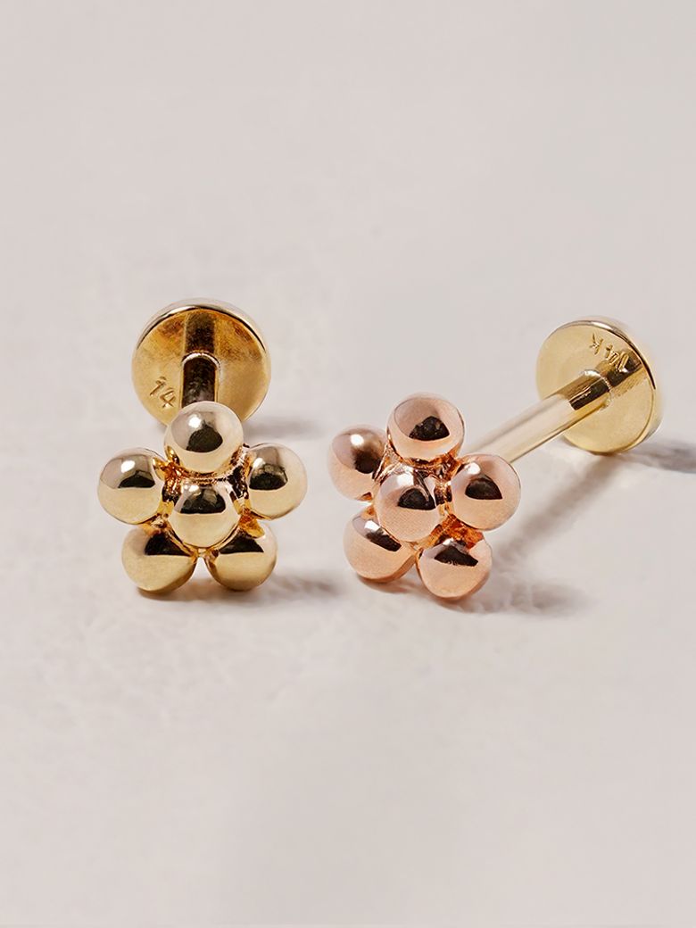 [0.8mm]14K 인터널 러블리 통통 꽃볼 라블렛 피어싱 귀걸이