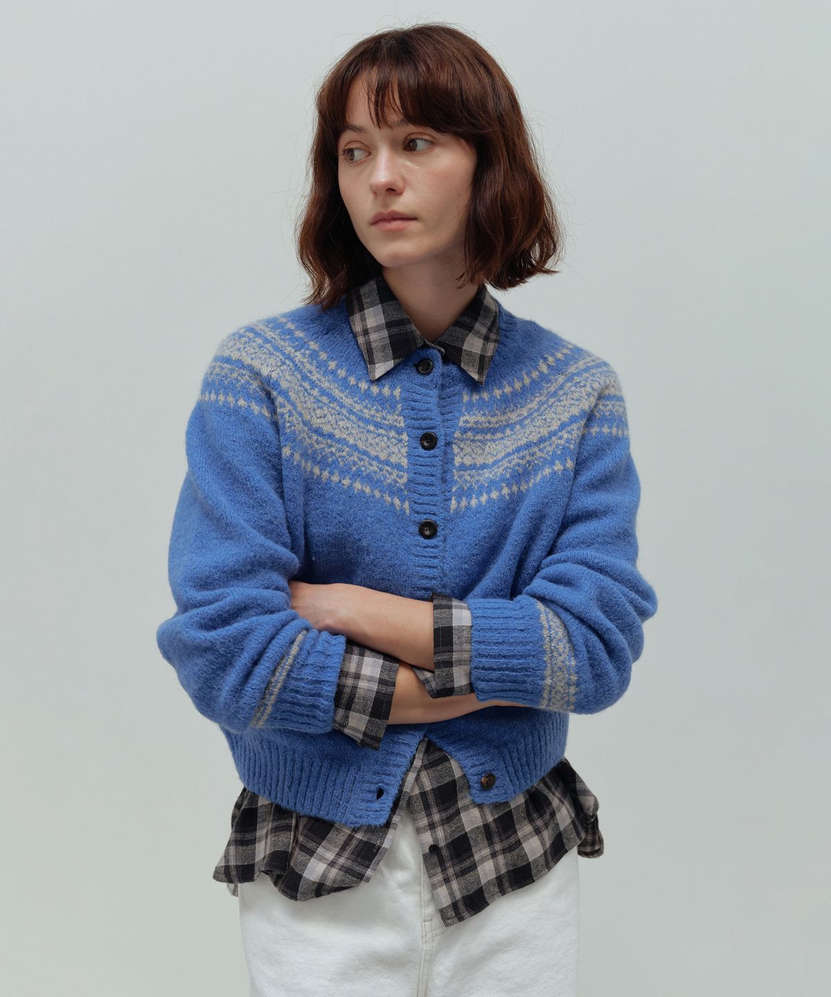 더라이(THERYE) Jacquard Round Cardigan(Blue)
