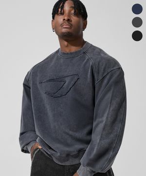 피그먼트 아플리케 오버핏 맨투맨_3color