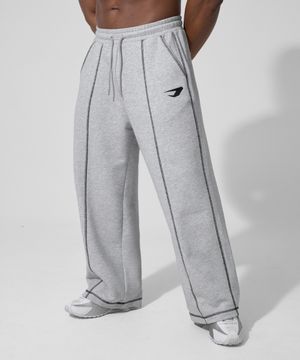 오버로크 스티치 스웨트 와이드 팬츠_멜란지 그레이