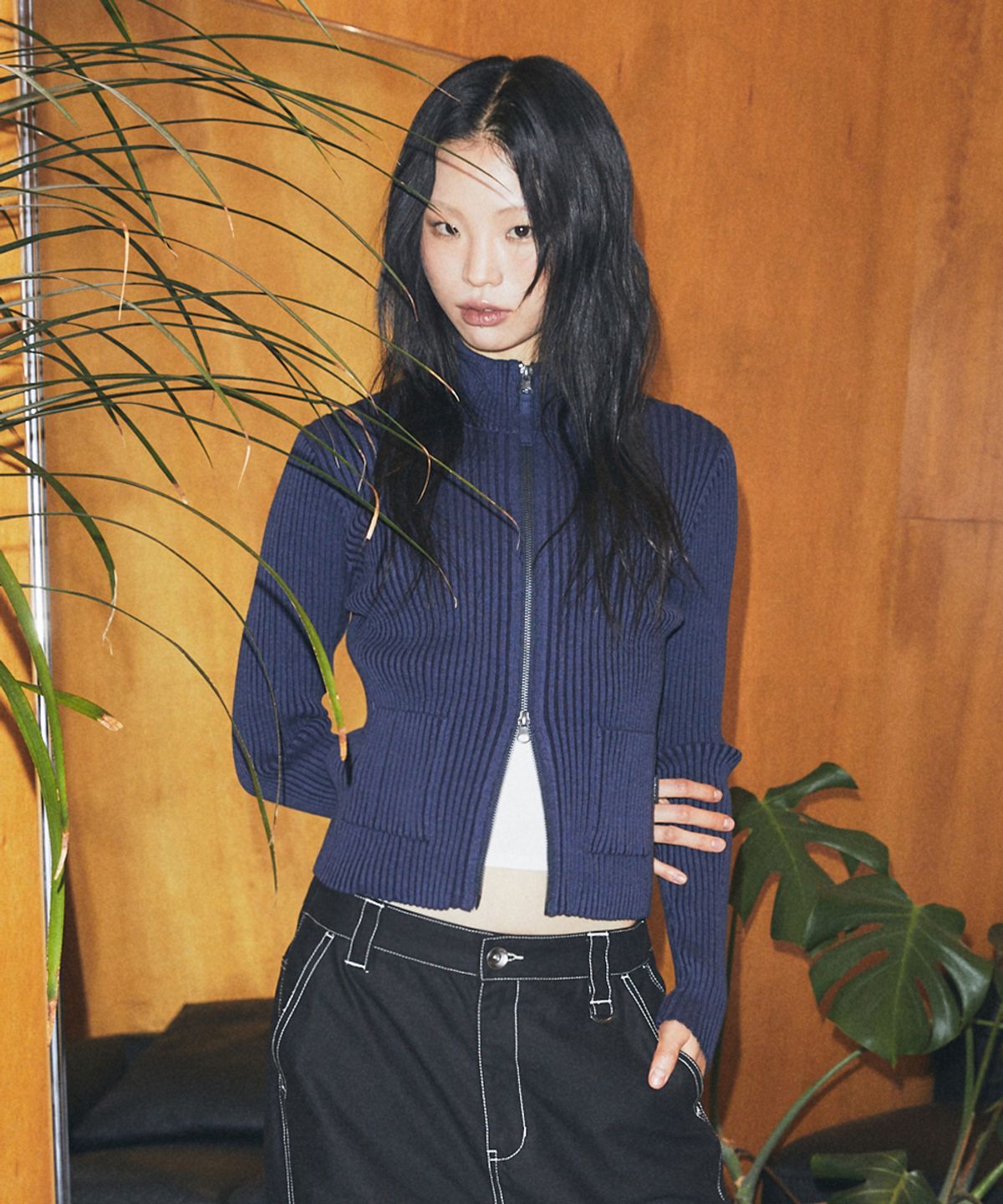 마하그리드(MAHAGRID) TWO TONE ZIP UP CARDIGAN BLUE(MG2GSMK686A)