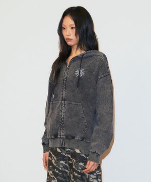 WASHED SOLAR APPLIQUE ZIP UP HOODIE CHARCOAL(MG2GSFM481A)