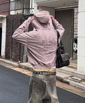 WASHED SOLAR APPLIQUE ZIP UP HOODIE PINK(MG2GSFM481A)