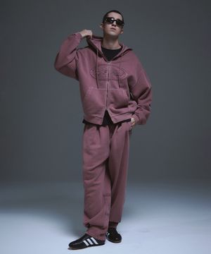 러기드 아플리 패치 후드집업+투웨이 아플리 패치 스웻팬츠 인디핑크