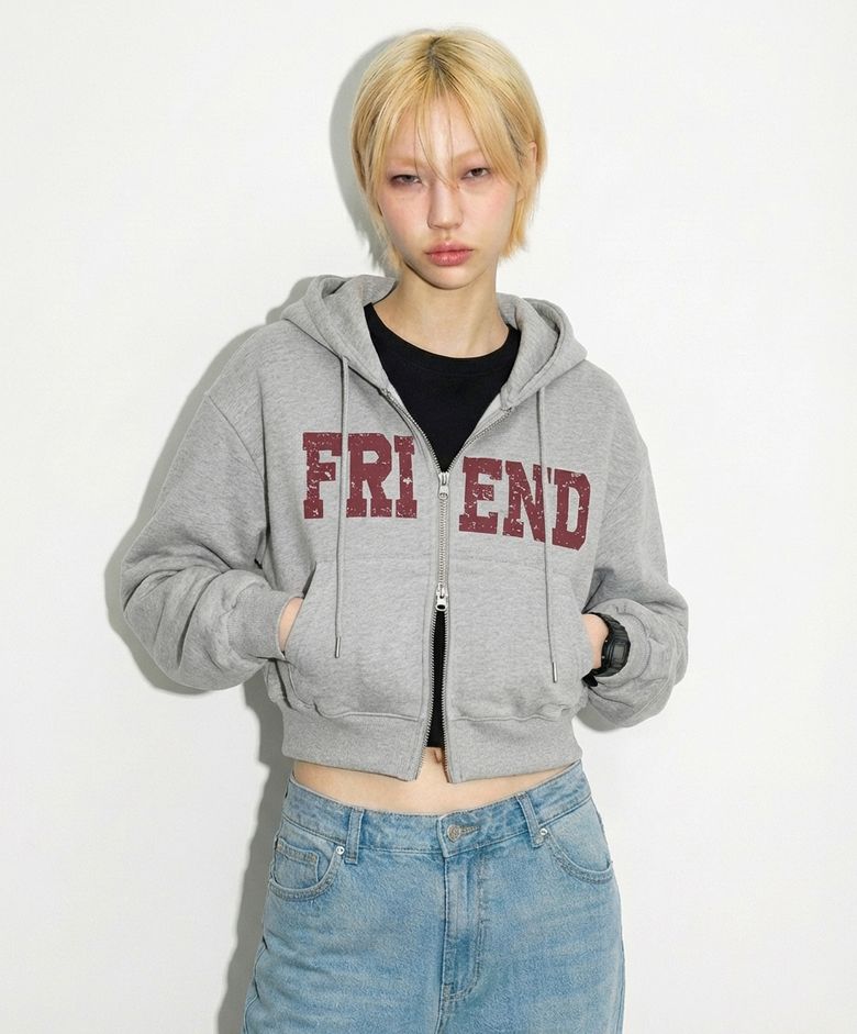 프렌드 오버사이즈 볼륨 크롭 후디집업 메란지 버건디