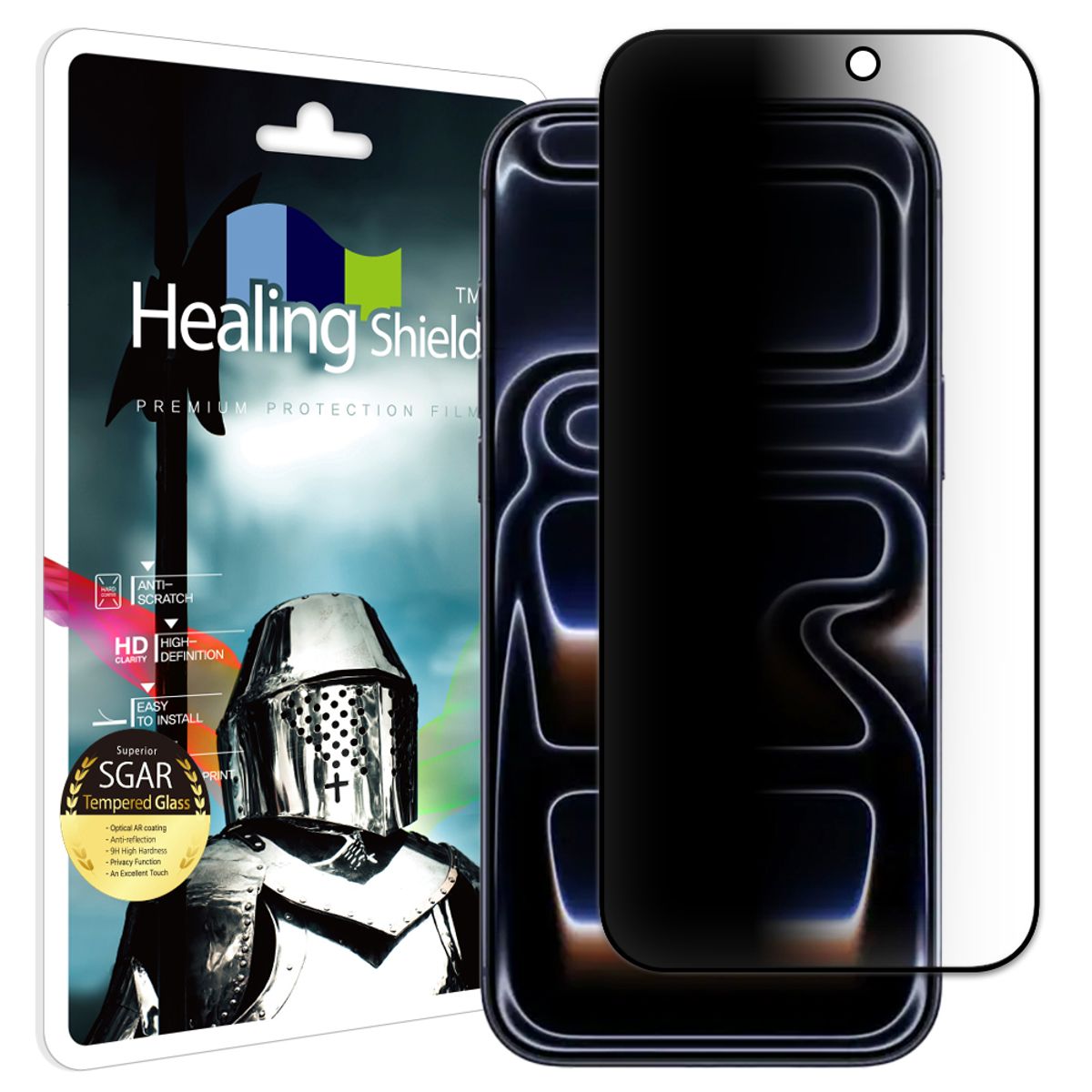 힐링쉴드(HEALINGSHIELD) 아이폰17 프로맥스 3D 풀커버 AR 프라이버시 강화유리 액정보호필름 1매