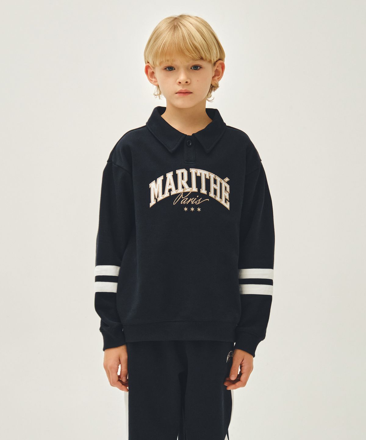 마리떼 키즈(MARITHÉ KIDS) KIDS STRIPE POINT COLLAR SWEATSHIRT navy
