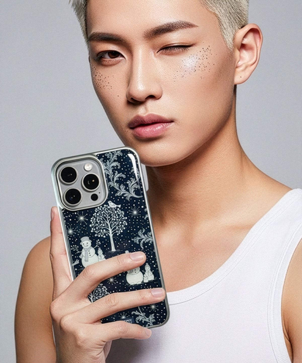 메모리즈바운더리(MEMORIESBOUNDARY) Winter Tales Toile Phone Case Midnight Navy (SV_Epoxy/MagSafe Glass)