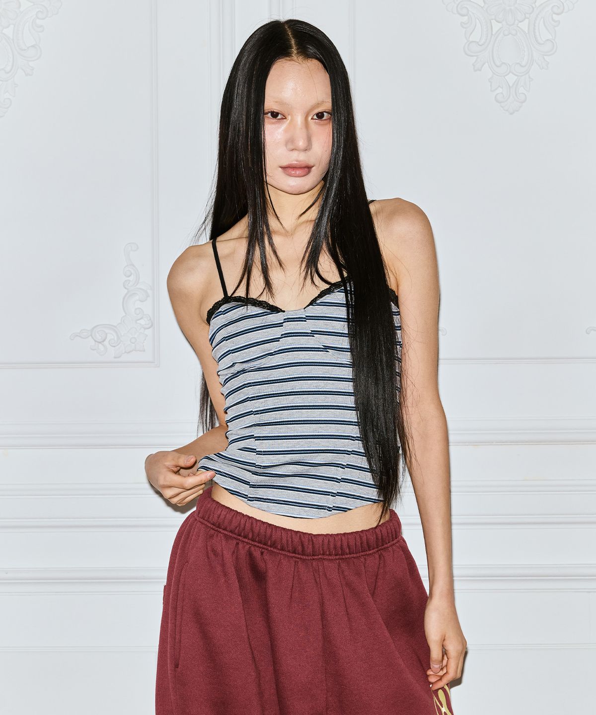 미스테리어스호텔(THE MYSTERIOUS HOTEL) LACE STRIPE CORSET [GREY]