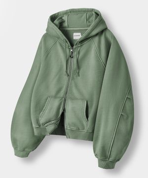 ASI 포시즌 에센셜 후드 집업_크롭 피그먼트 그린