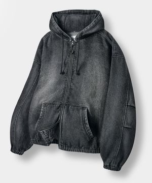 ASI 포시즌 에센셜 후드 집업_데님 빈티지 블랙