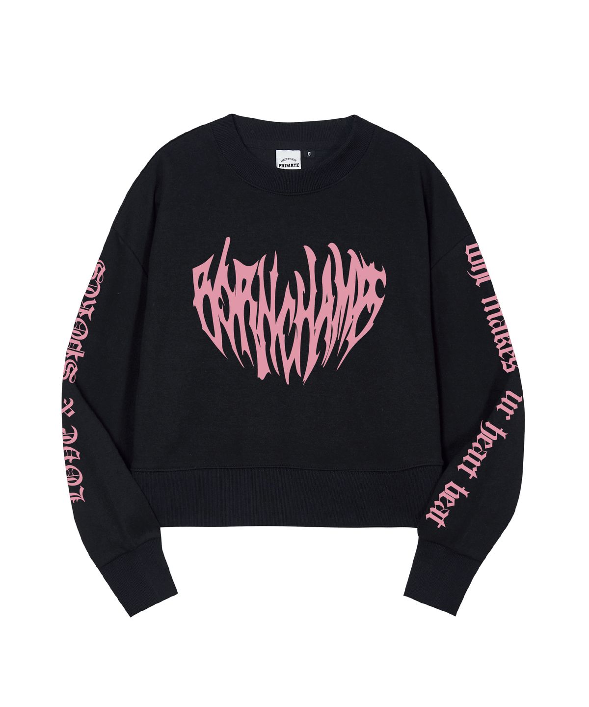 본챔스(BORN CHAMPS) [6 COLORS] 하트 트라이벌 특양면 크롭 맨투맨 B25FT09