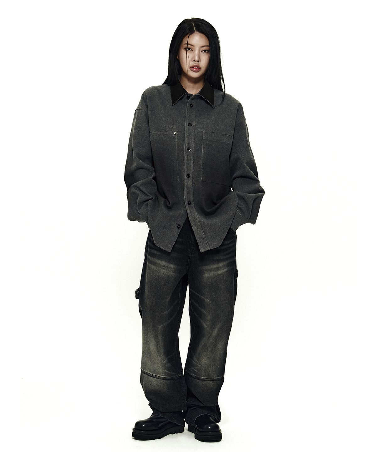 포스트프레이(POST PREY) 워시드 데님 워크 팬츠_블랙