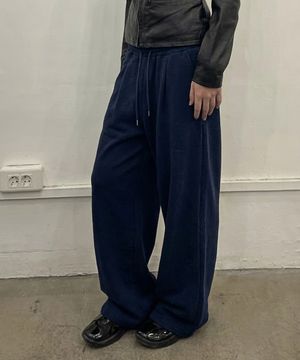 투턱 와이드 밴딩 팬츠 네이비