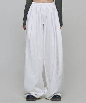 투턱 와이드 밴딩 팬츠 화이트