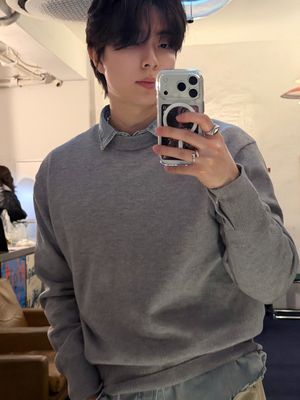 에센셜 라운드 크롭 니트 [M/GREY]