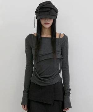 Layered Bustier Long Sleeve (FL-105_Charcoal Melange)