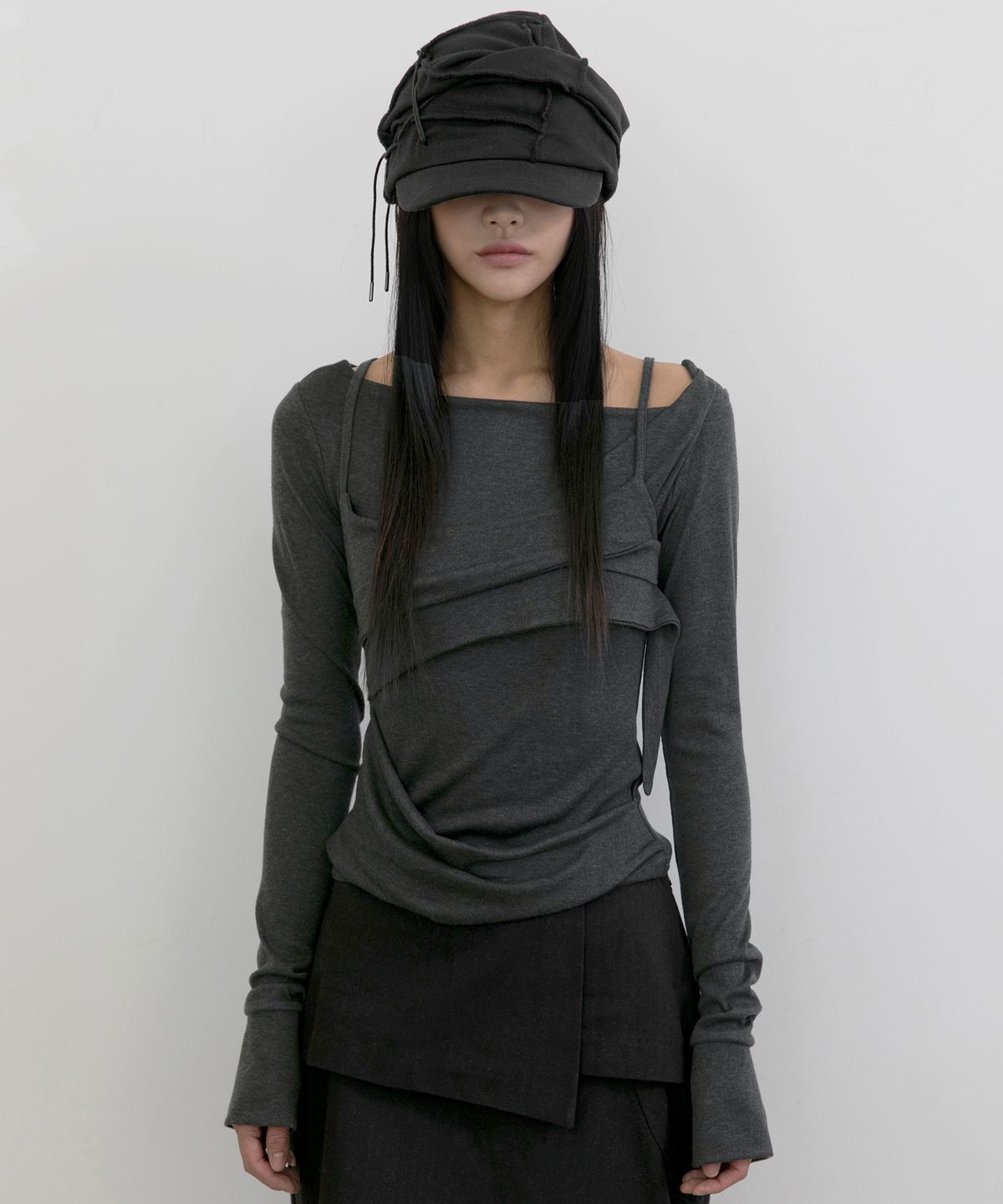 플레어업(FLAREUP) Layered Bustier Long Sleeve (FL-105_Charcoal Melange)