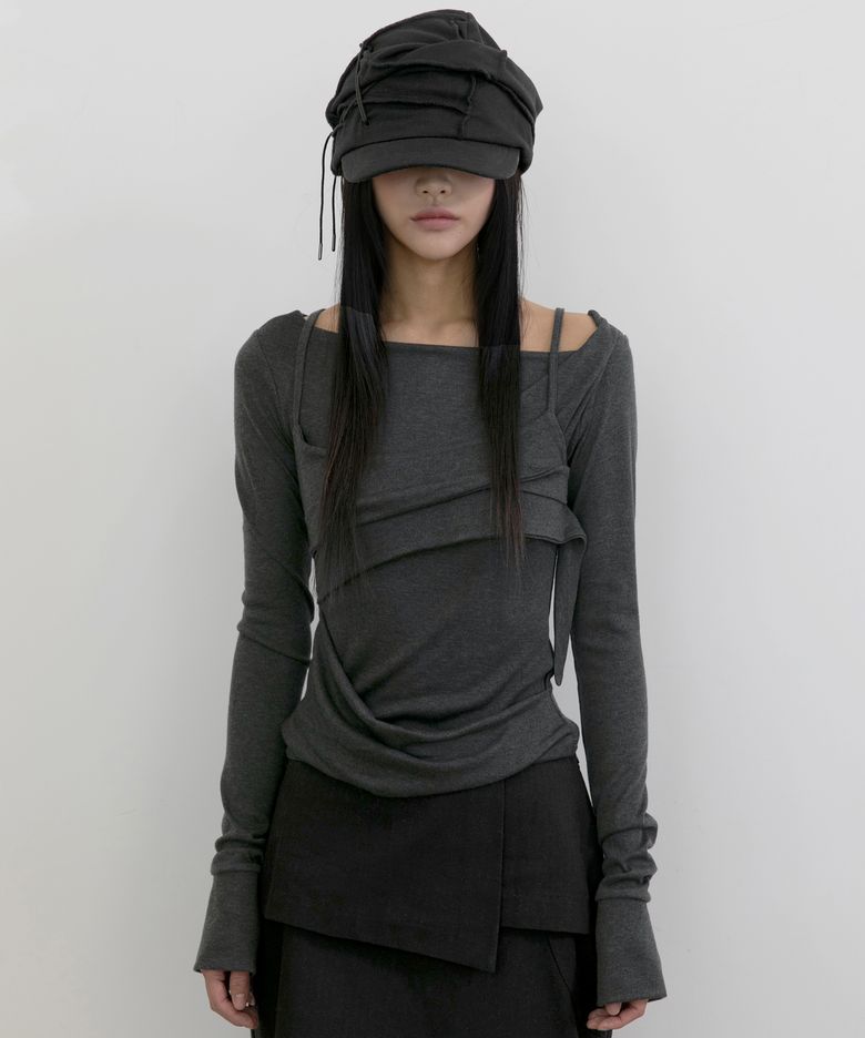 [유인 PICK] Layered Bustier Long Sleeve (FL-105_Charcoal Melange)