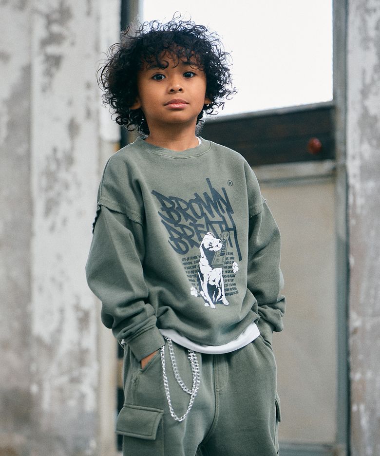 KIDS PIGMENT RAW CUT CREWNECK - KHAKI