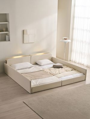 해온 LED 가드 저상형 가죽 패밀리 침대 SS+SS(양모라텍스매트)