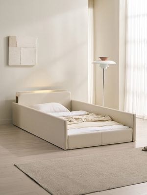 해온 LED 가드 저상형 가죽 침대(양모 라텍스 독립스프링 매트리스-슈퍼싱글)