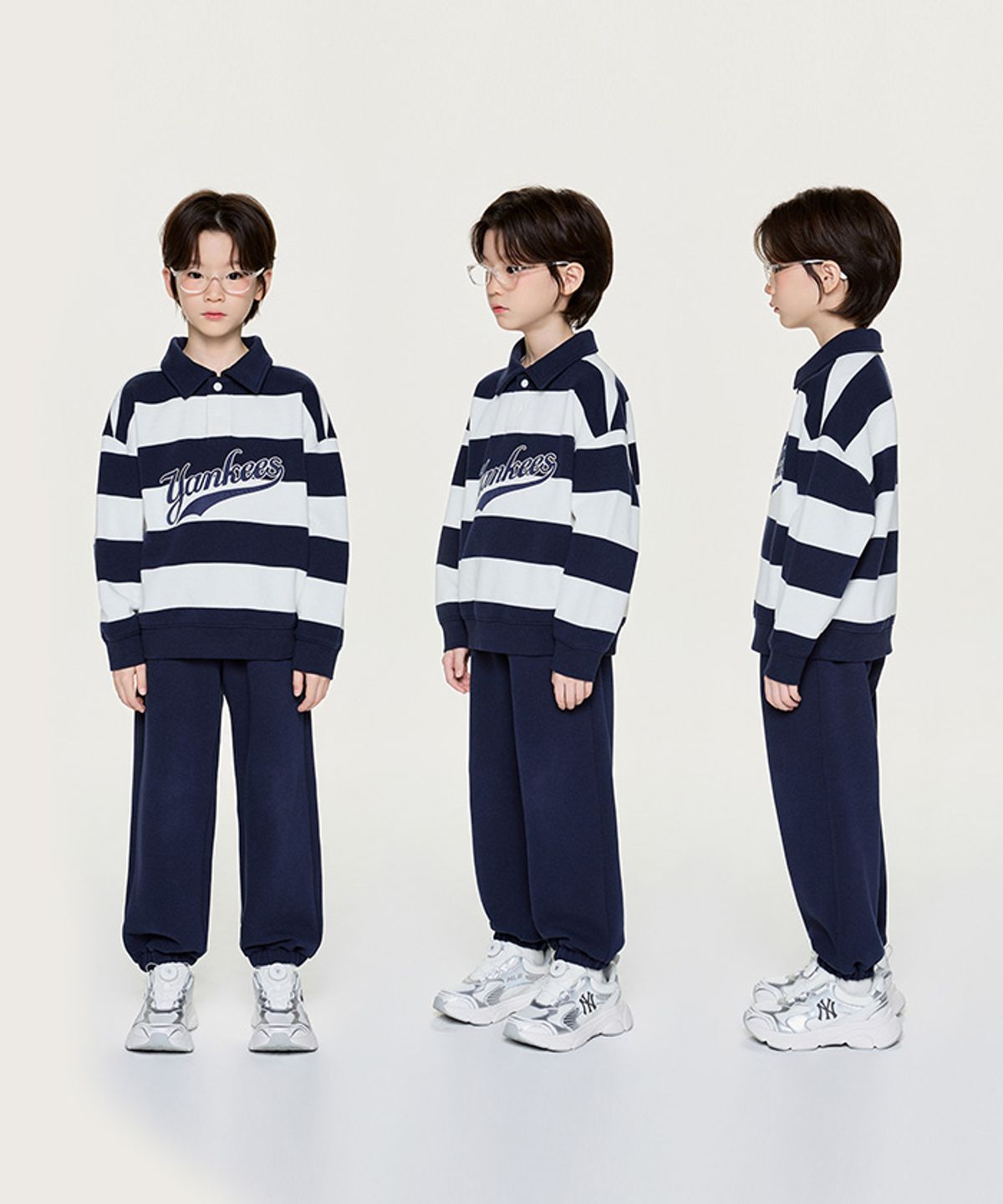 엠엘비 키즈(MLB KIDS) 스포티브 바시티 럭비 스트라이프 카라 맨투맨세트 NY (Navy)