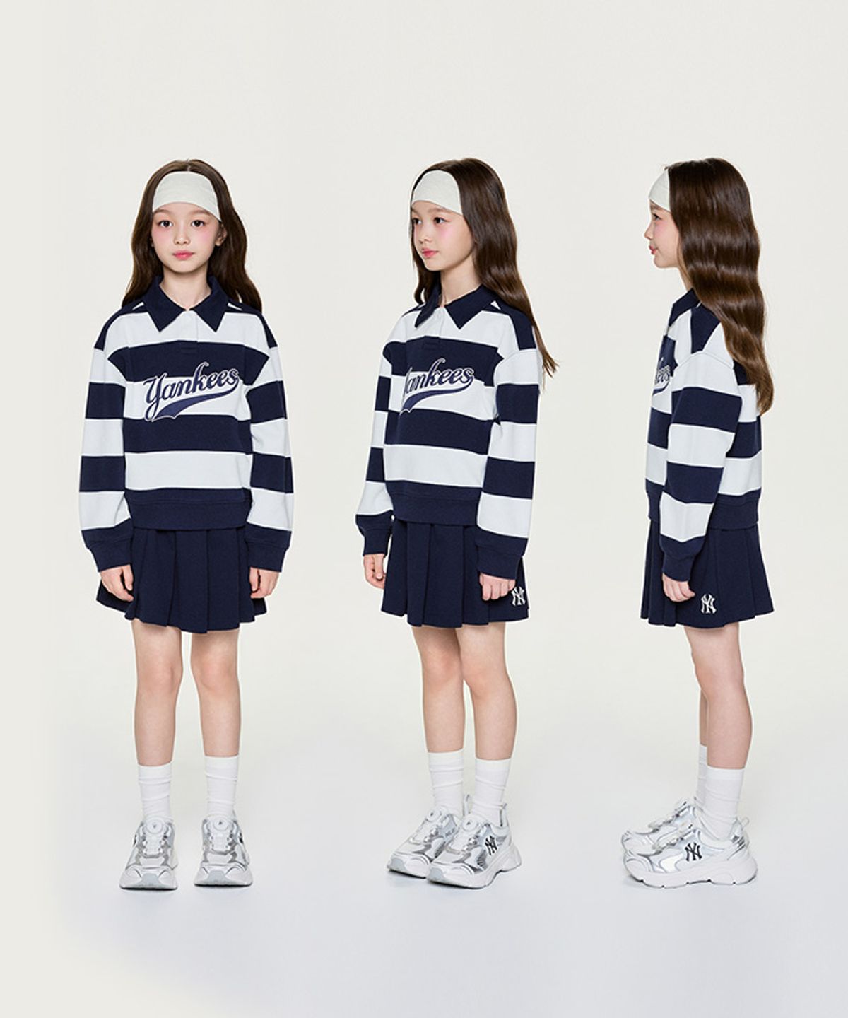 엠엘비 키즈(MLB KIDS) 스포티브 바시티 럭비 스트라이프 카라 맨투맨세트(여아) NY (Navy)