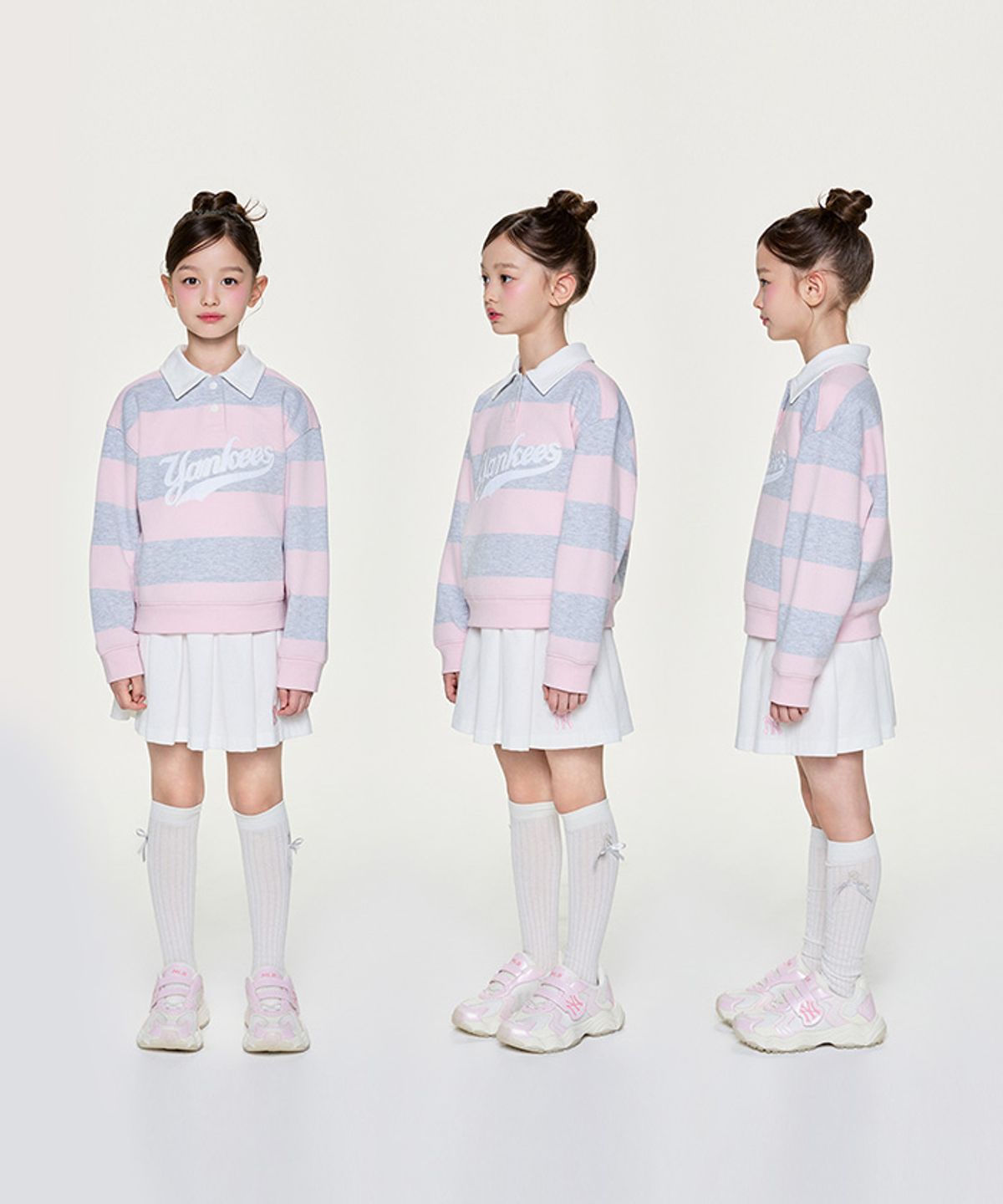 엠엘비 키즈(MLB KIDS) 스포티브 바시티 럭비 스트라이프 카라 맨투맨세트(여아) NY (L.Pink)