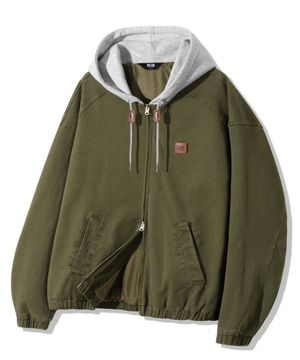 2WAY 빈티지 워싱 코튼 후드 집업_카키