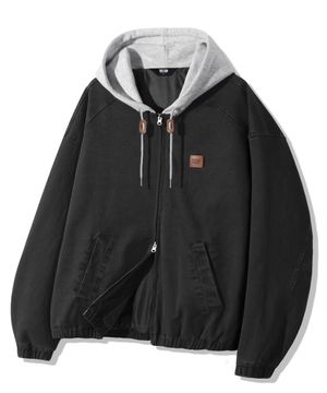 2WAY 빈티지 워싱 코튼 후드 집업_블랙