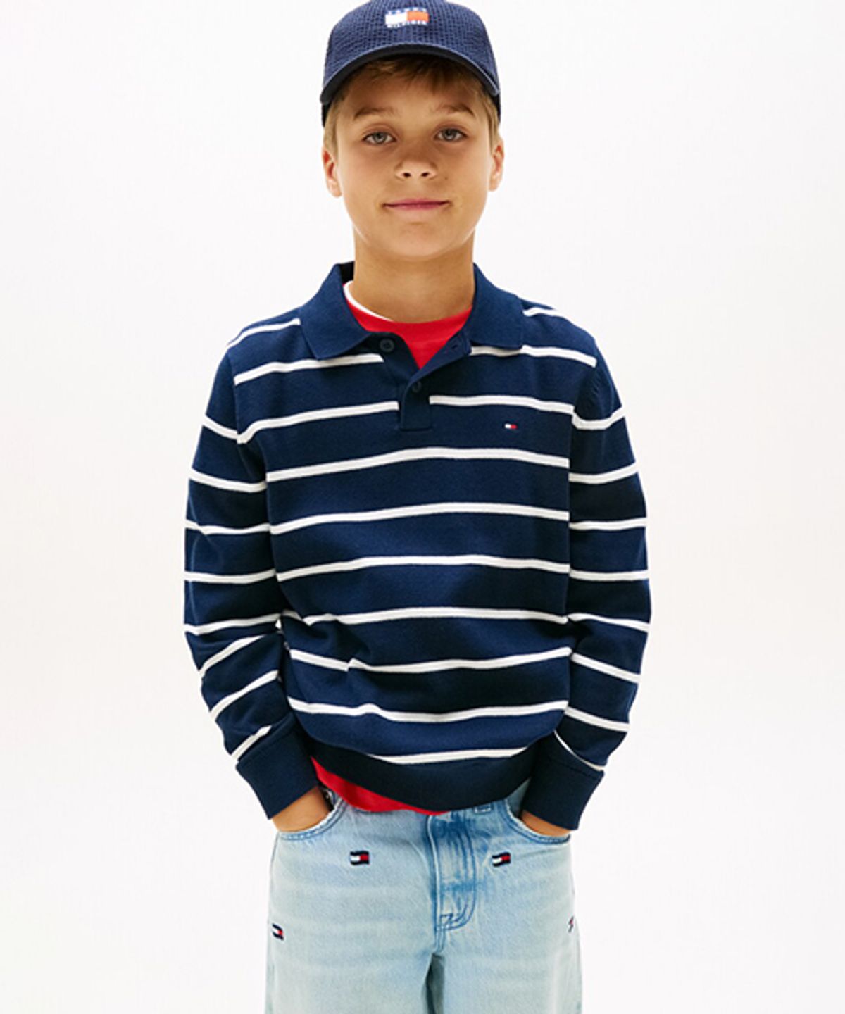 타미힐피거 키즈(TOMMY HILFIGER KIDS) 스트라이프 폴로 칼라 스웨터