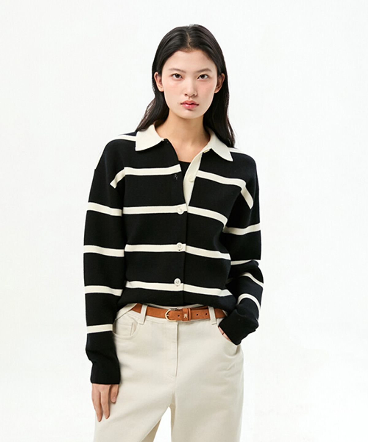 타미힐피거(TOMMY HILFIGER) 볼드 스트라이프 니트 가디건 (T22G0KCD005WT10AP)