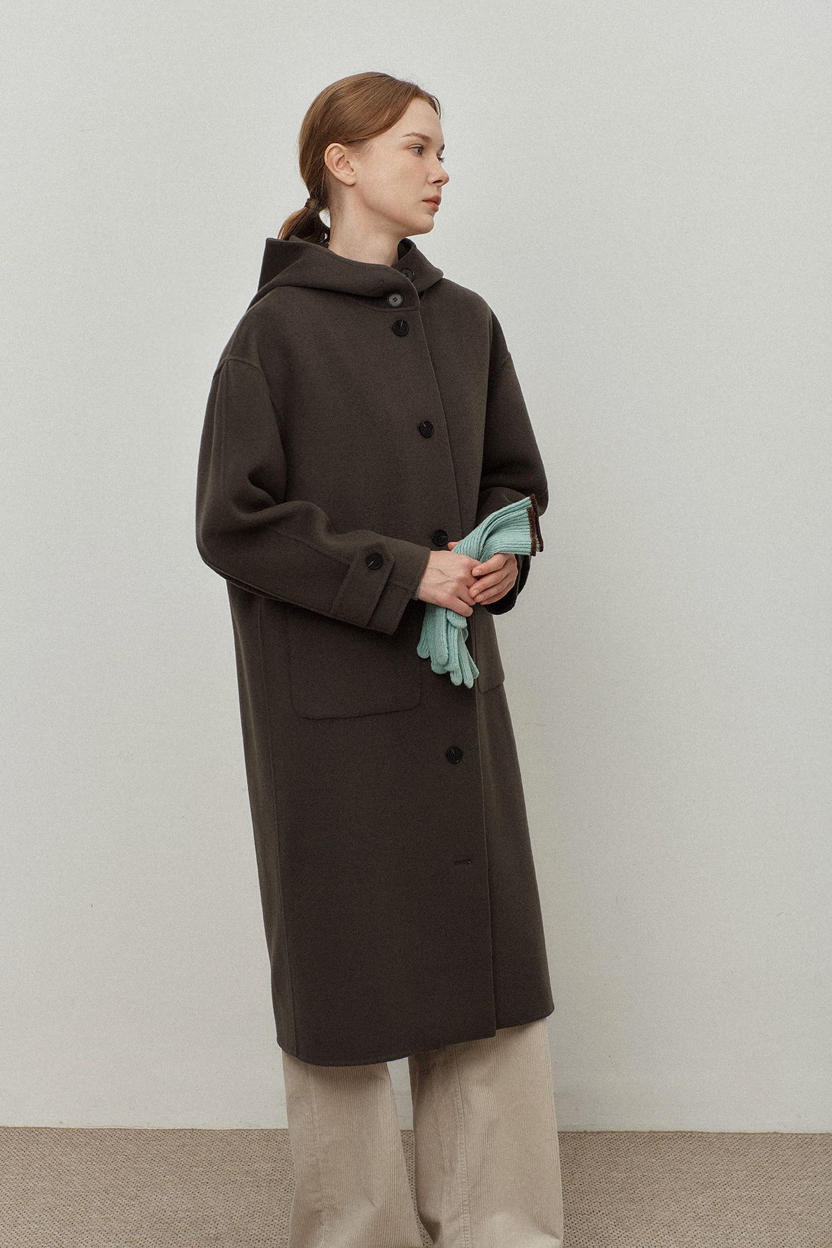 르몽생미셸(LE MONT ST MICHEL) Cashmere hood long coat_Khaki