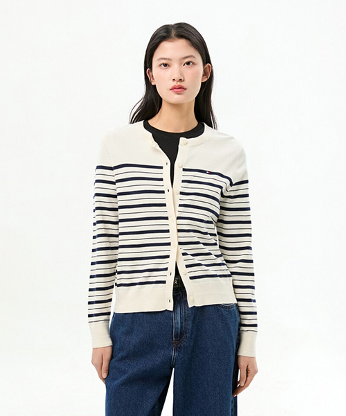 타미힐피거(TOMMY HILFIGER) 코튼 저지 크루넥 가디건 (T22G0KCD001WT20AR)