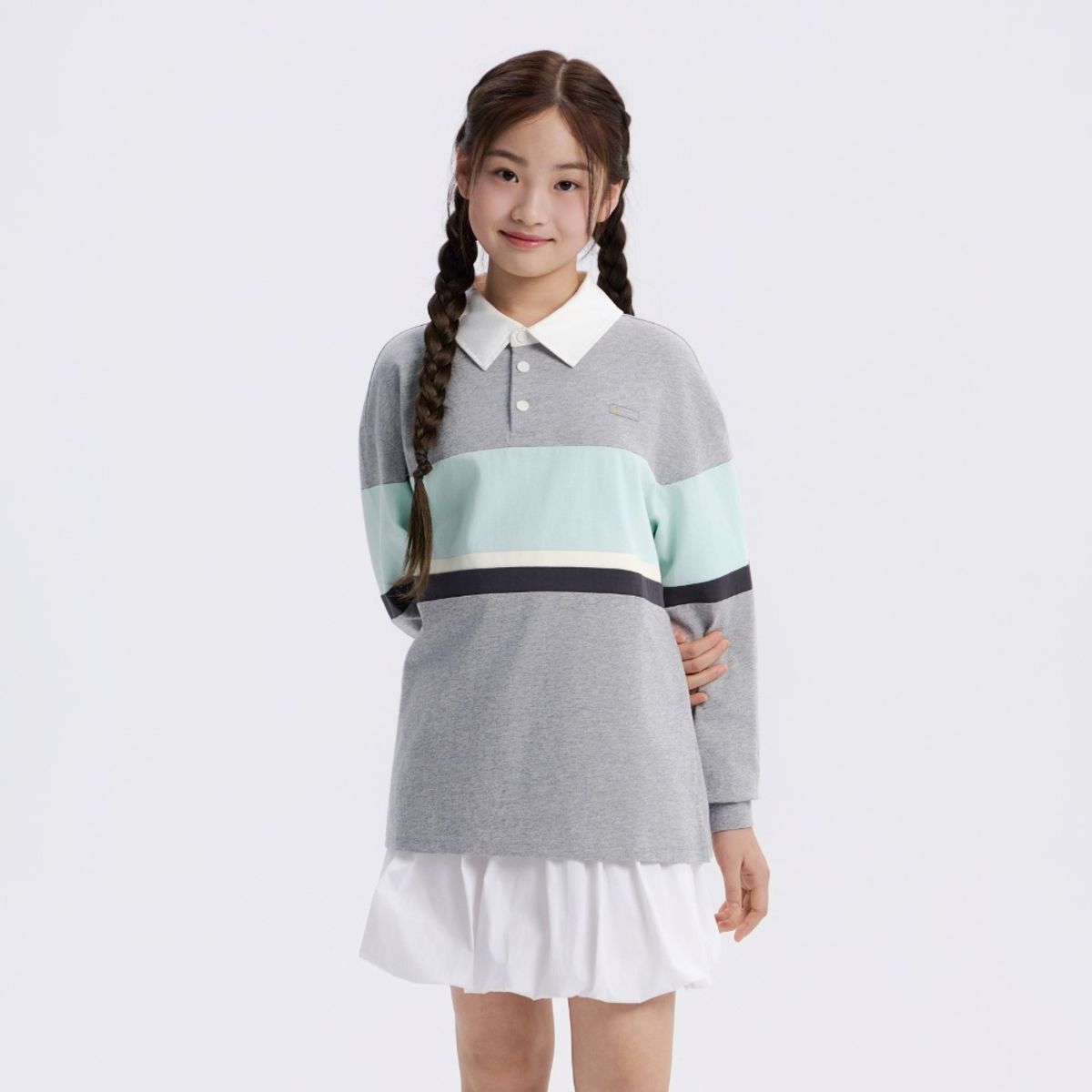 내셔널지오그래픽 키즈(NATIONAL GEOGRAPHIC KIDS) K261UTS930 컬러 블럭 카라 L/TEE M/GREY