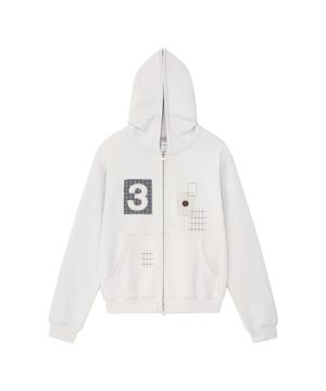 TCM 3 stitch hooded zip-up (grey beige)