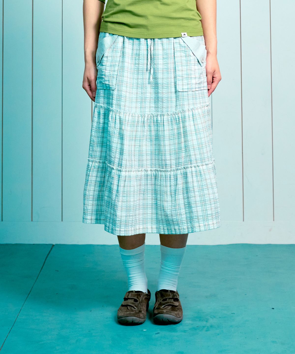 더콜디스트모먼트(THE COLDEST MOMENT) (w) TCM frill pocket check skirt (green)