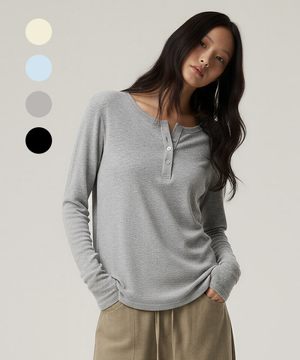 [우먼즈] 라이오셀 소프트 스트레치 헨리넥 롱슬리브 티셔츠(4 COLORS)