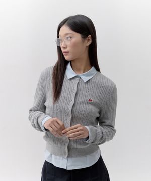 스몰 체리 스탠다드핏 케이블 가디건 [멜란지 그레이]