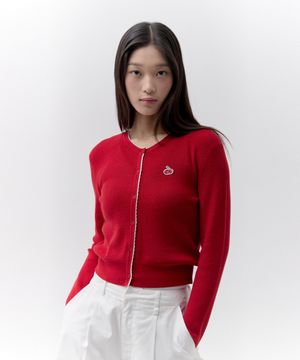 라인 포인트 브이넥 크롭 가디건 [레드]