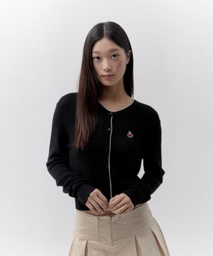 라인 포인트 브이넥 크롭 가디건 [블랙]