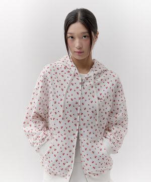 체리 그래픽 루즈핏 후드 집업 [화이트]