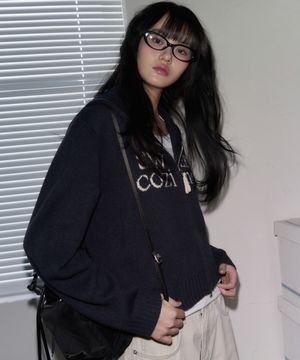 코지 울 니트 후드 집업 [NAVY]