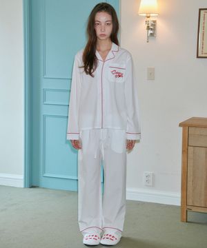 White Red Piping Pajama Set