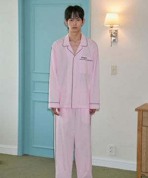 Black Piping Pink Logo Pajama Set