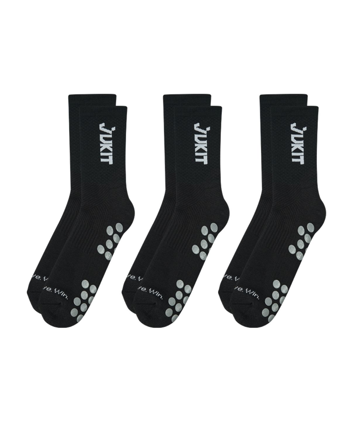 주키트(JUKIT) 풋볼 논슬립 크루 삭스 축구 풋살 러닝 마라톤 등산 헬스 운동 양말 - 블랙 3PACK