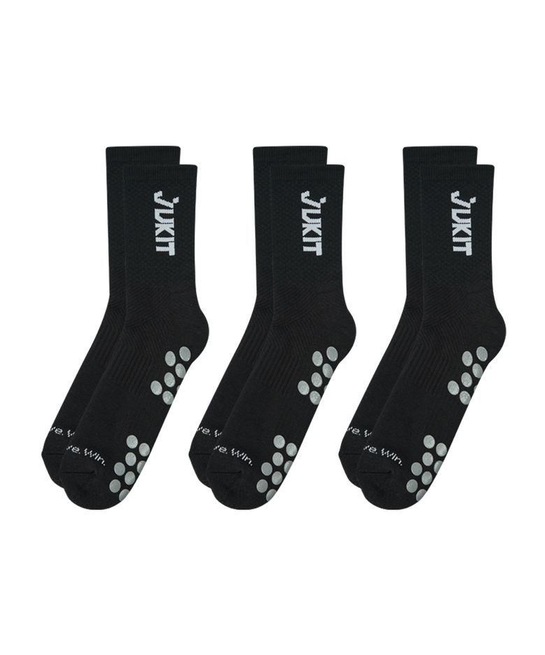 풋볼 논슬립 크루 삭스 축구 풋살 러닝 마라톤 등산 헬스 운동 양말 - 블랙 3PACK